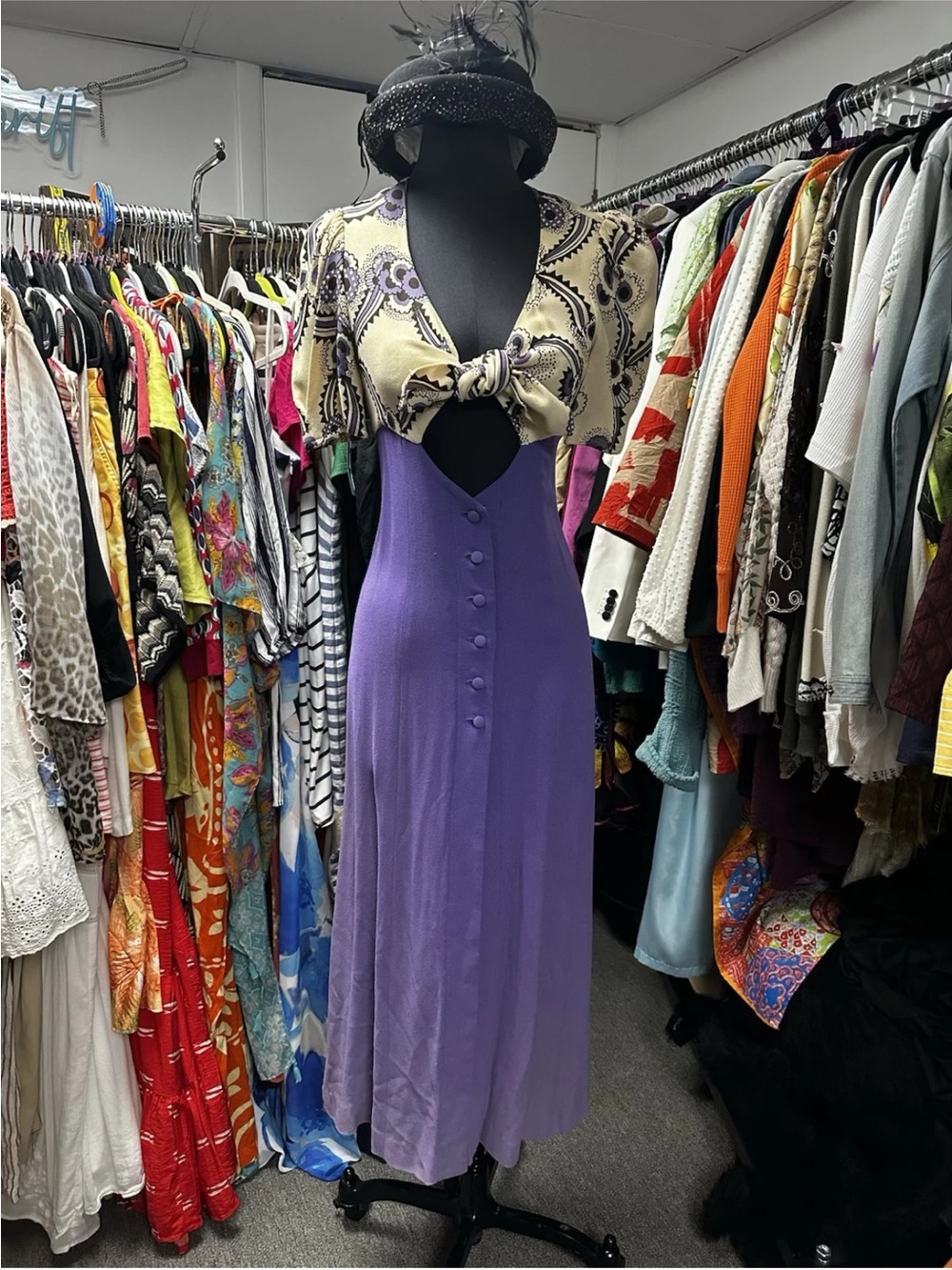 V397-RARE Vintage Ossie Clark for Radley Moss Crepe Dress - Picture 4 of 12